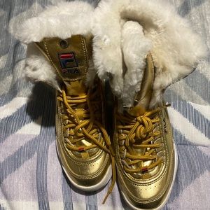 Fila girl gold fur boots